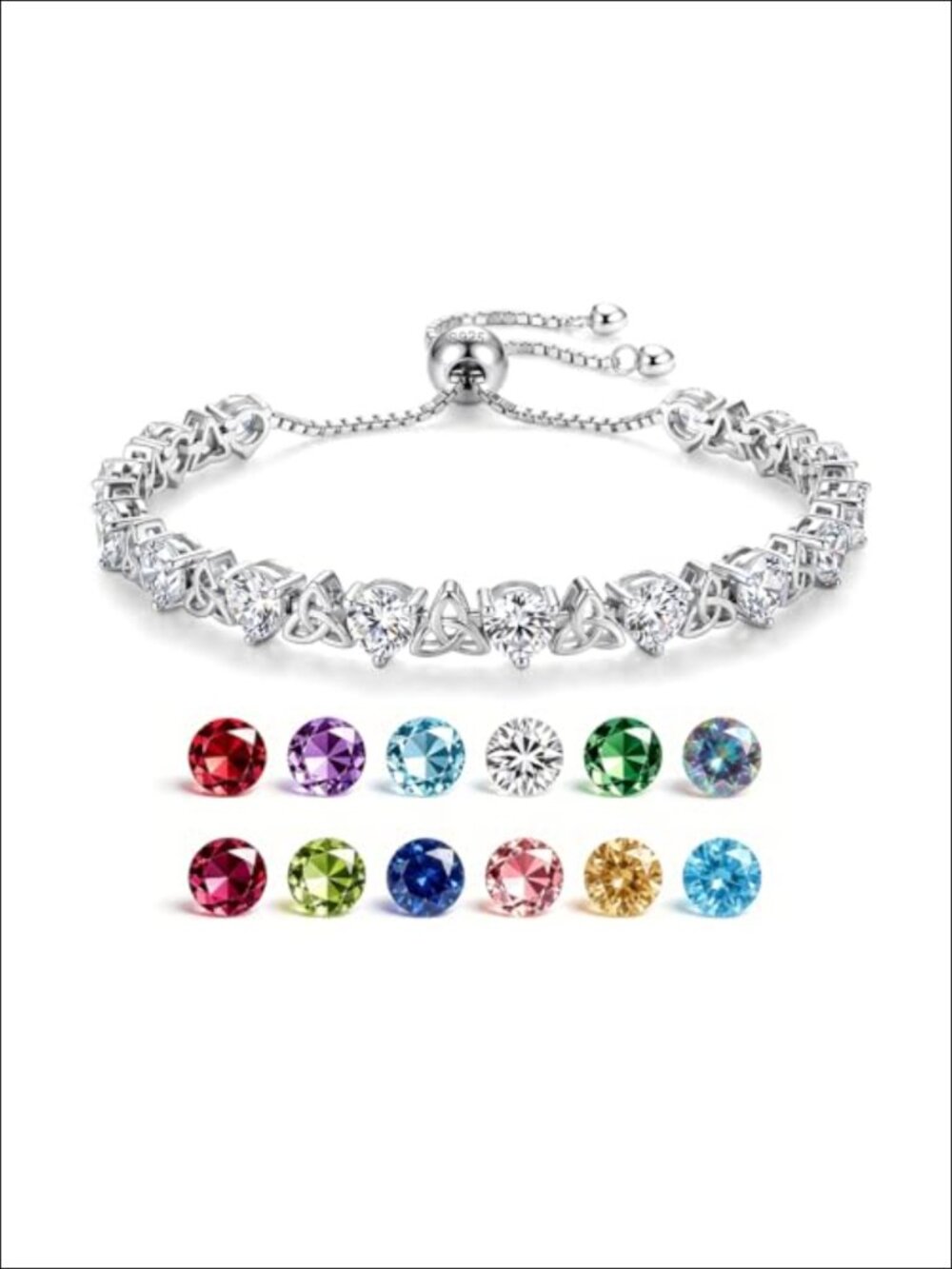 925 Sterling Silver Tennis Bracelet, 8CT Simulated Diamond, Celtic Knot Design,
